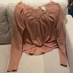 Large Eyelash Lace Blue Rain Blush Pink Blouse